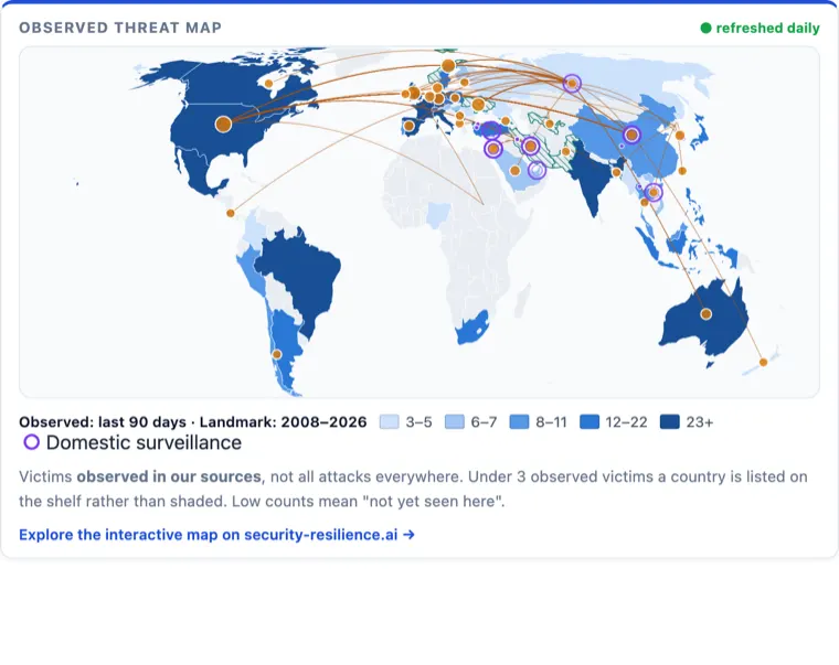 Observed threat map — countries shaded by observed attack volume